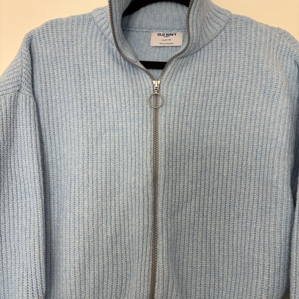 Old Navy Girls Light Blue SoSoft Collared Ribbed Zip-Up Knit Sweater - Picture 4 of 10